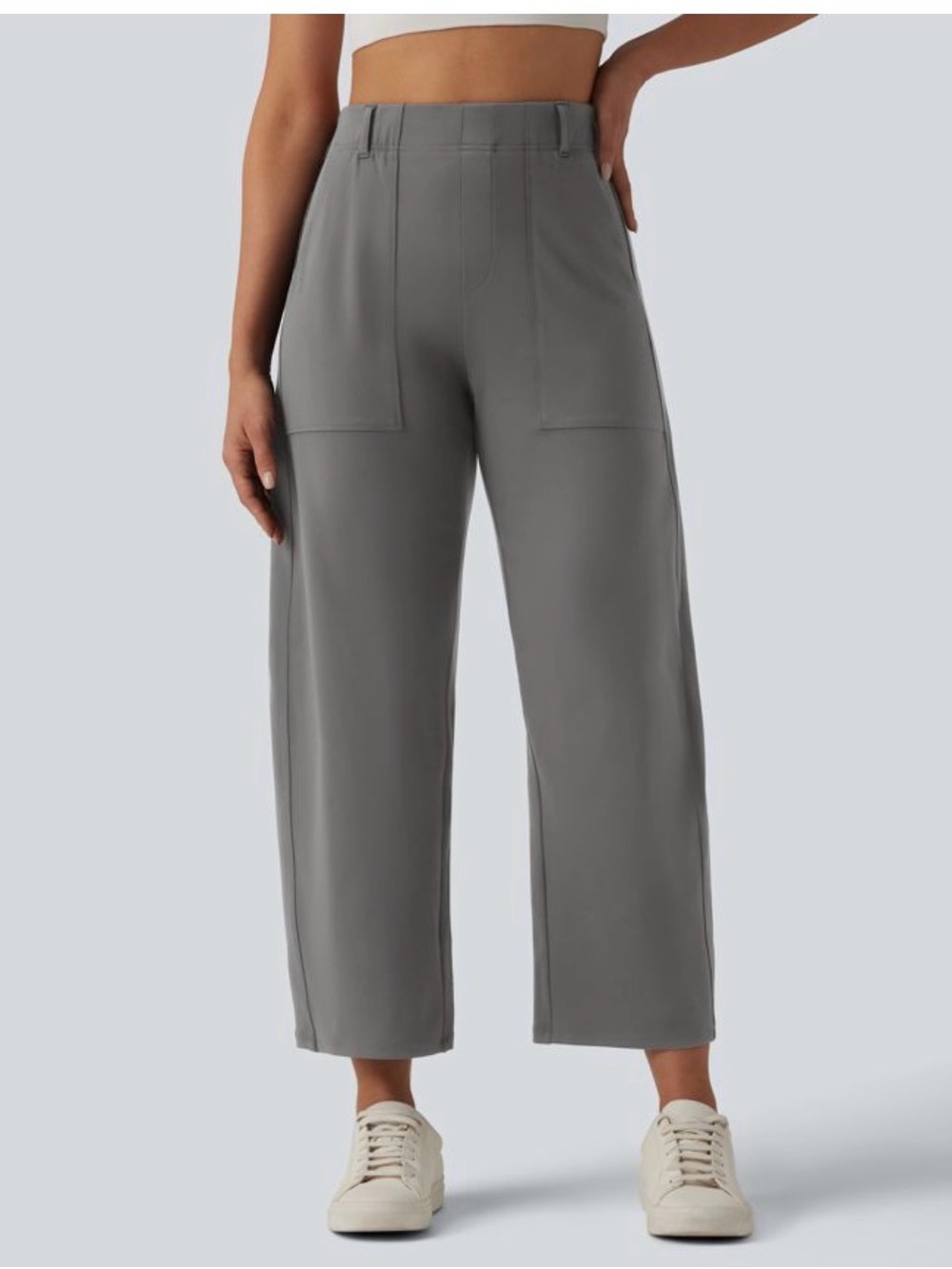 HALARA High-Rise Wide-Leg Cropped Pants in Silent Storm
